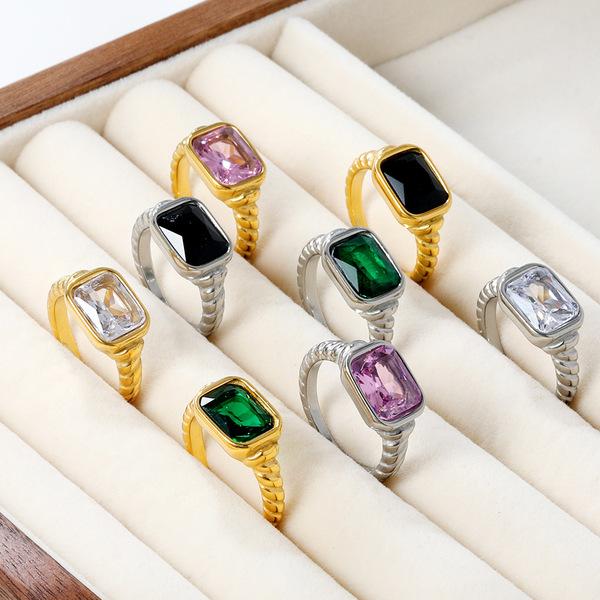 Retro fashionable rectangular geometric brand ring stainless steel