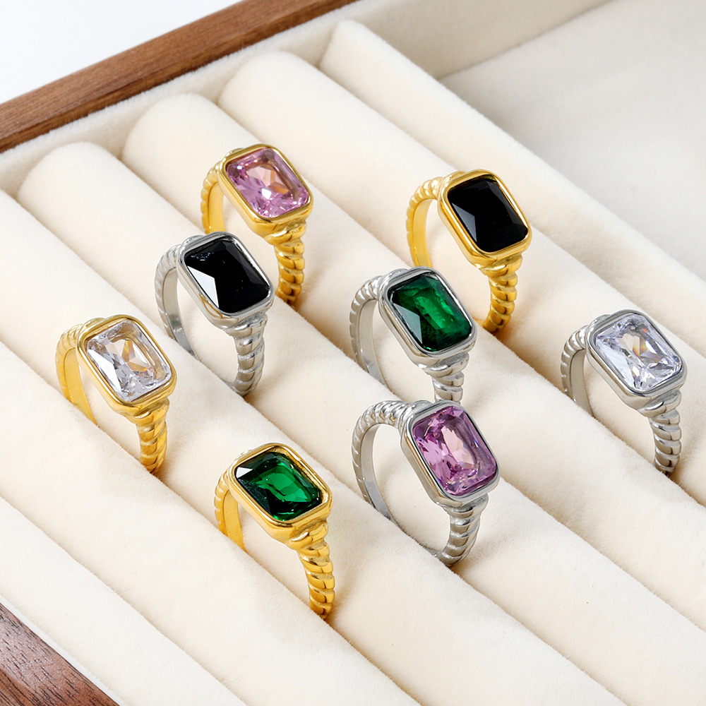 Retro fashionable rectangular geometric brand ring stainless steel
