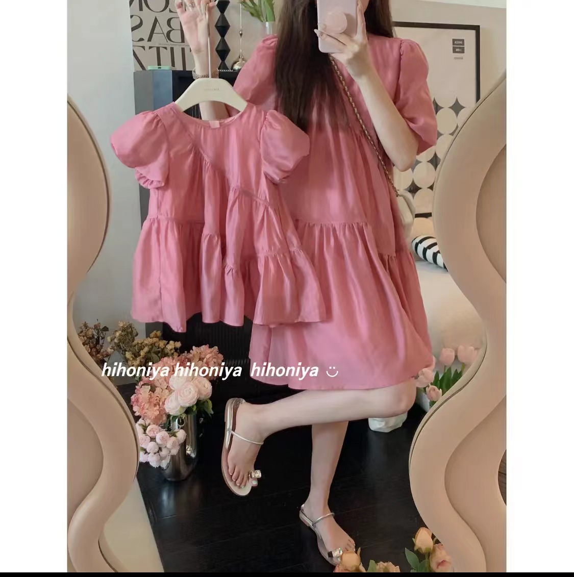 Corea del Sur verano ropa para niños ropa para padres e hijos Sanya Holiday swing grande vestido de princesa vestido de niña Madre y ropa de mujer Vestido de manga de soplo marea