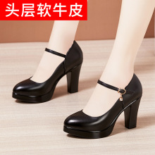 高跟模特旗袍走秀鞋真皮防水台粗跟松糕厚底小码女鞋工作单鞋女