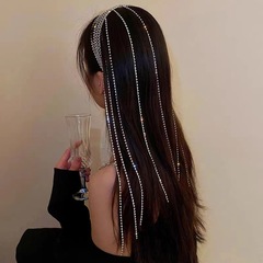 Pure and Alluring Influencer-Style Long Tassel Alloy Headband, Unique Design with Sparkling Rhinestones – Elegant Courtly Headdress for Women