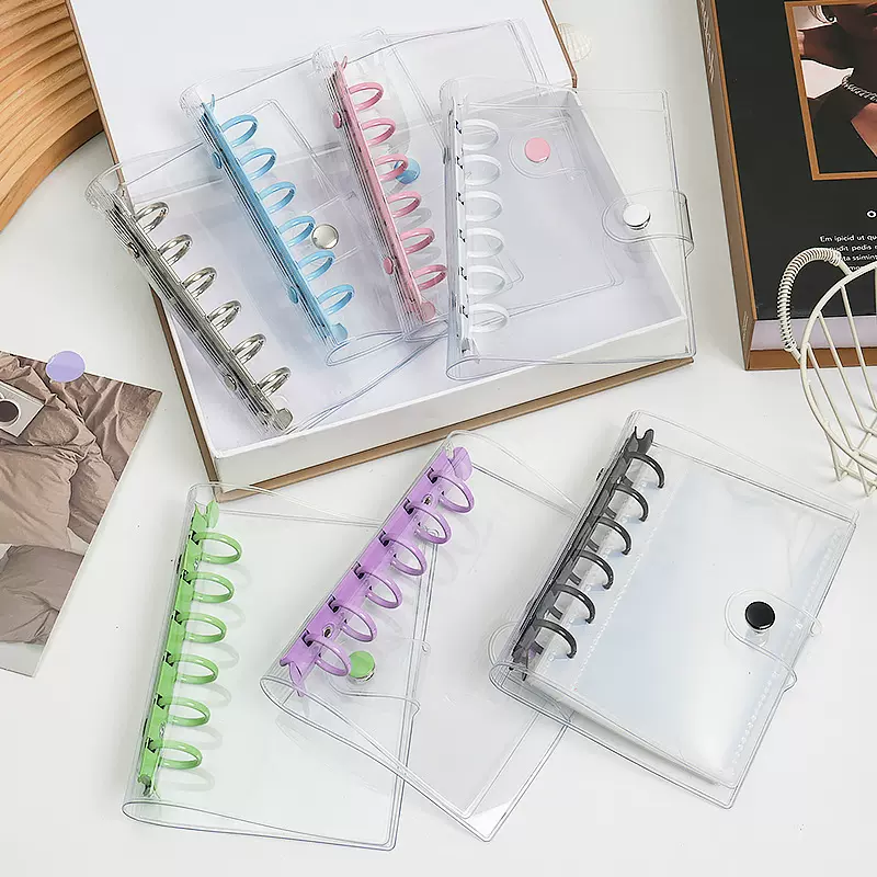 A6A7双扣彩色PVC活页手账外壳 简约ins风三折单外壳手账本6孔卡册