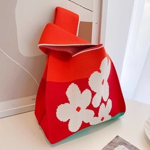 Hyuna Flower Knitted Bag Candy Color Woven Bag Gift Bag Women's Fashion Versatile Bag Handbag Office Hand Gift Crossbody
