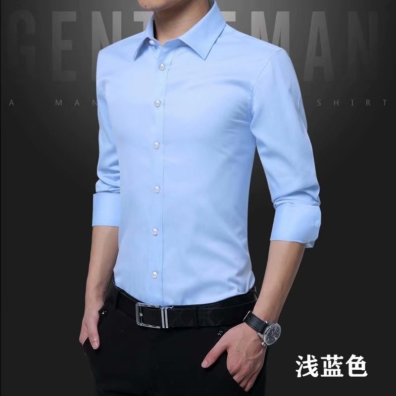 白シャツ男長袖修身無熱ビジネス正装職業シャツ出勤連れ合いスーツシャツ白い上着|undefined