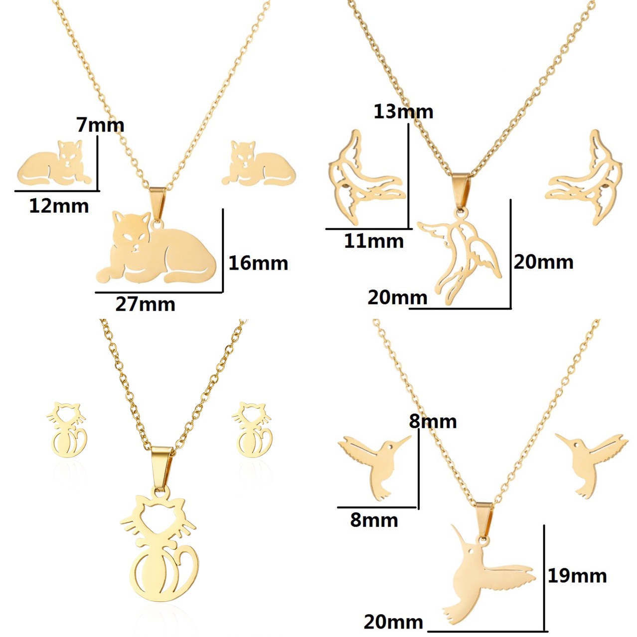 Acero inoxidable Nueva joyería de las mujeres lindo pequeño animal serpiente abeja mariposa collar pendientes de tres piezas traje de joyería