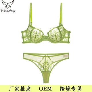 新款欧美性感内衣女超薄刺绣蕾丝聚拢内衣套装大胸显小大码文胸罩