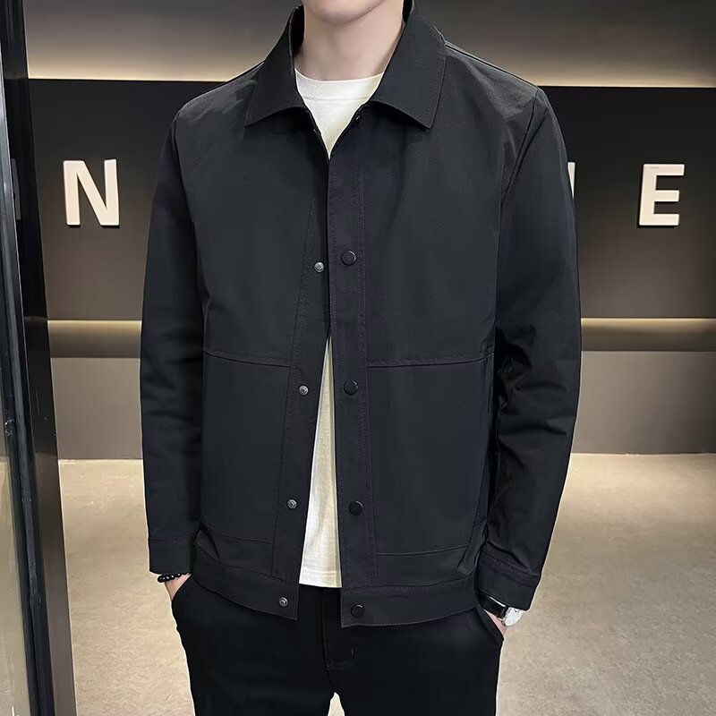 春秋季男士夹克韩版修身时尚翻领商务百搭男装纯色休闲夹克上衣|undefined