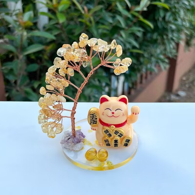 紫粉水晶許願樹招財猫ホームオフィスは、招財樹リビングに玄関の車のテーブルを置く|undefined