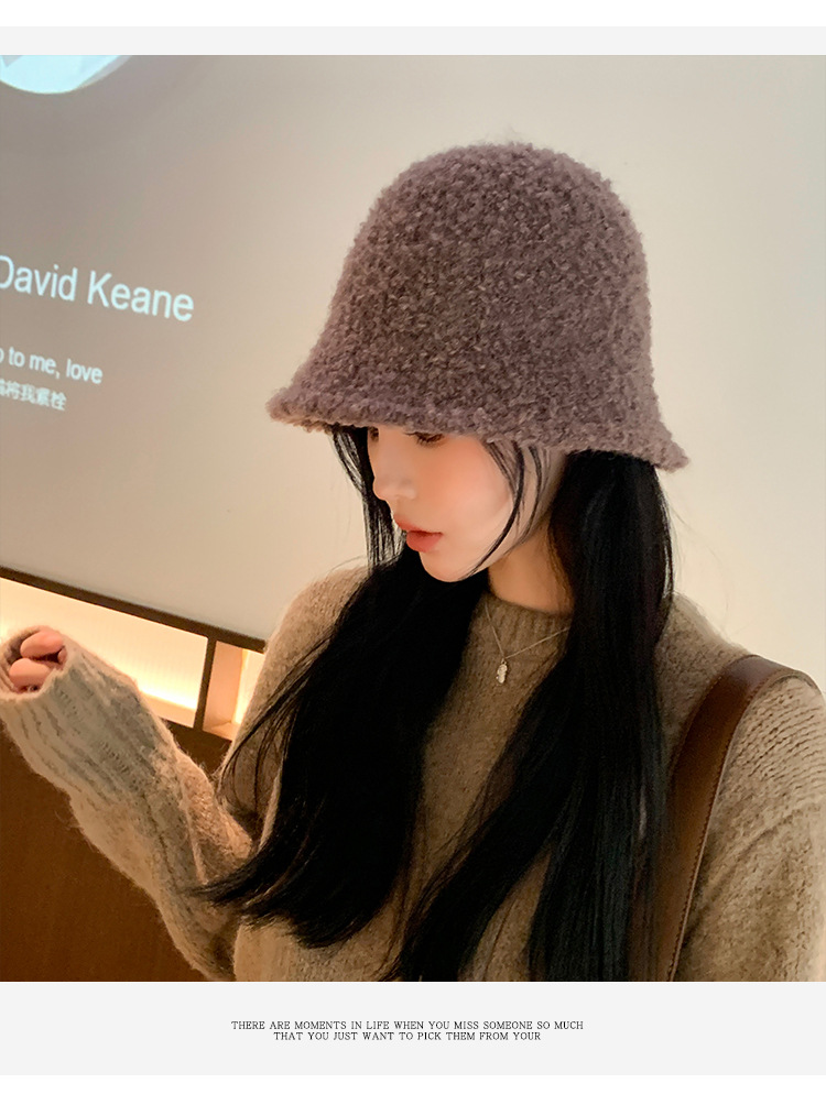 Chapeau seau en peluche pour femmes, couleur unie, Simple, mode coréenne, chaleur extérieure, petit chapeau, nouvelle collection automne et hiver_voghion.com