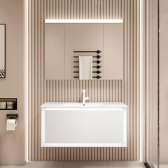 Guzhi Bathroom Multiple-Layer Solid Wood Bathroom Cabinet Combination Integrated Ceramic Basin Multi-functional Mirror Cabinet Bathroom Sink