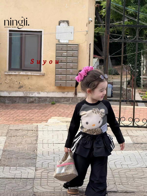 Ningli 女の子の春と秋のスーツ新しい綿長袖 Tシャツオーバーオールツーピースセット女の赤ちゃんファッショナブルなカジュアルスーツトレンディ|undefined
