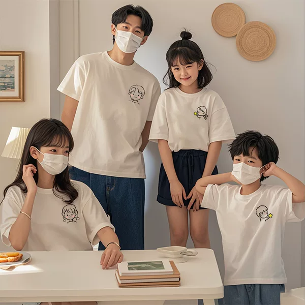 Kindergarten Class Uniform 100% Cotton Short-Sleeved 200g Classy Family Clothing for a Family of Four Family Clothing Right Shoulder Sleeve T-Shirt