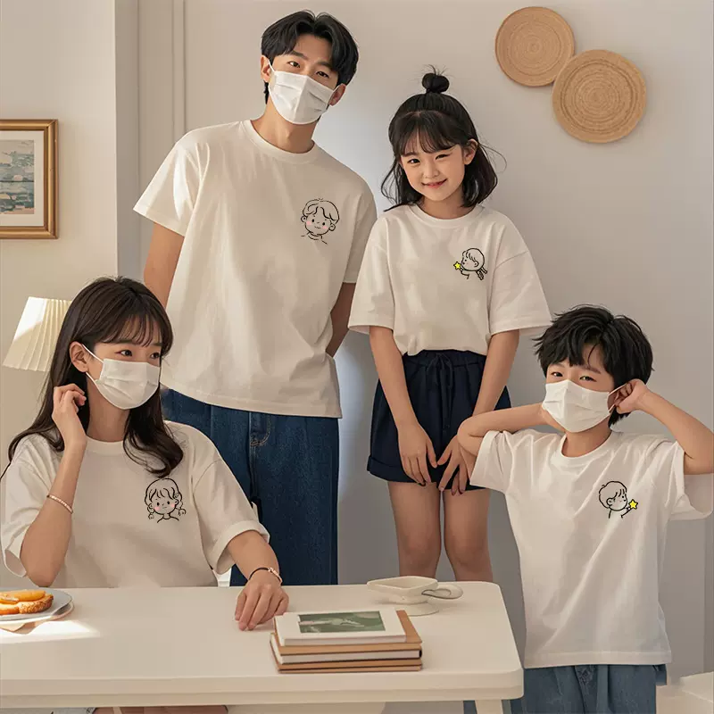 幼儿园班服100%纯棉短袖200克高端亲子装一家四口全家装正肩袖t恤