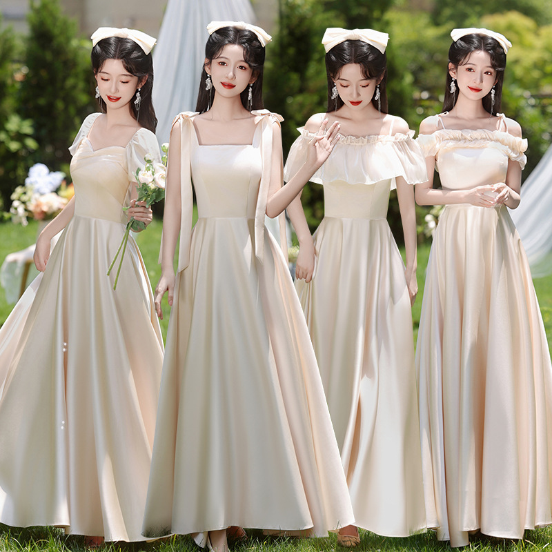 French-Style Bridesmaid Dresses That Can Be Worn Casually, 2026 New Summer and Autumn Satin Long Dresses for Sisters, Elegant Host Dresses for Women