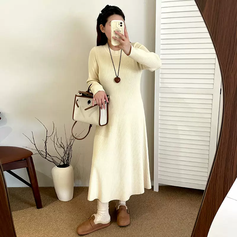 大码女装外穿内搭长袖毛衣裙女打底针织裙2025冬胖mm连衣裙23368