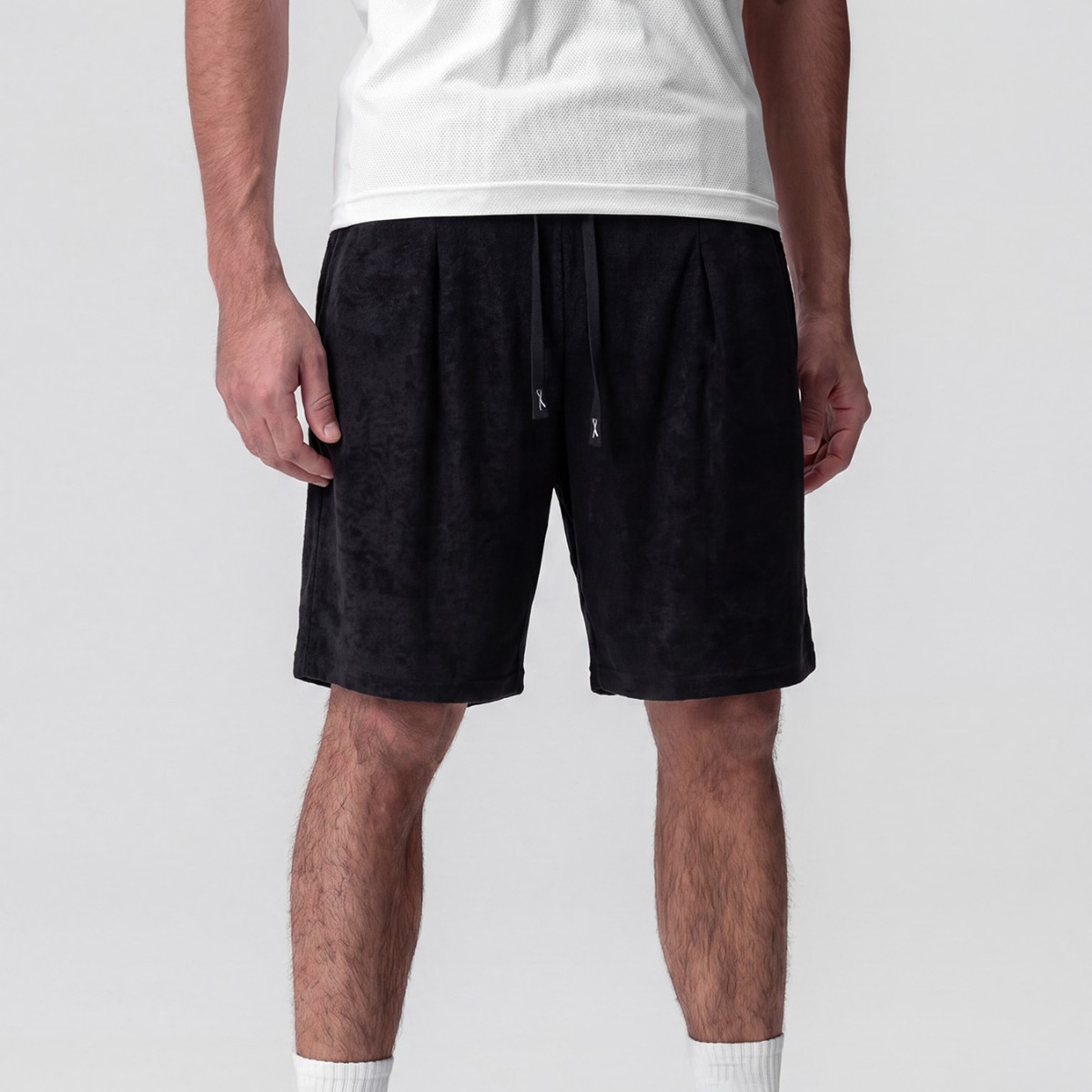 Men's Clothing Men's Terry Cloth Athletic Shorts Style Light Wear Drawstring Elastic Waist Loose Fit Five Point Pants_voghion.com