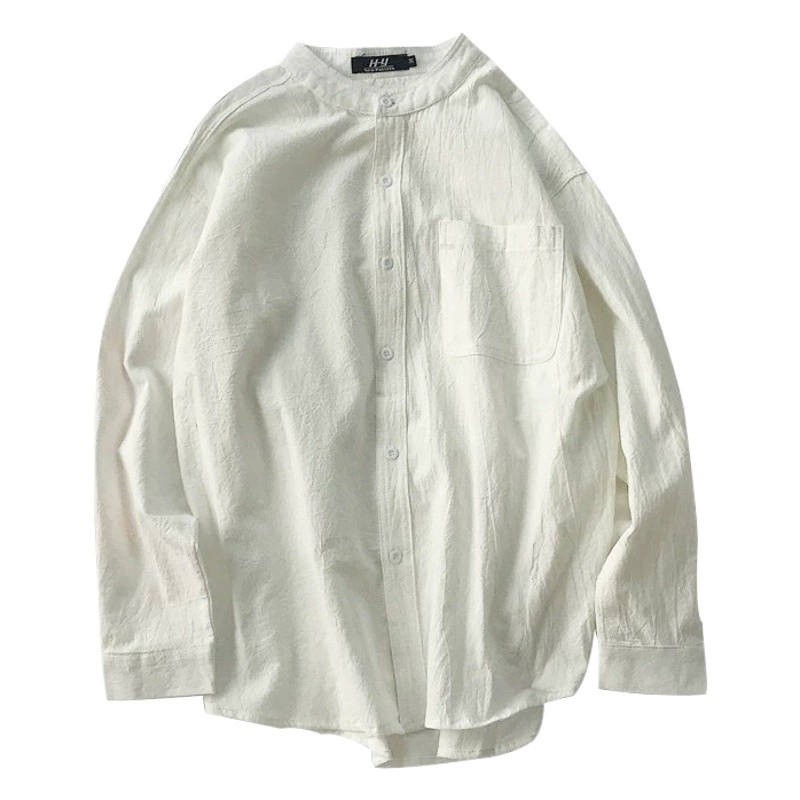 Трансграничная весенне-осенняя рубашка 2024 года в японском гонконгском стиле, однотонная молодежная рубашка с воротником-стойкой и длинными рукавами, модная мужская повседневная рубашка в корейском стиле