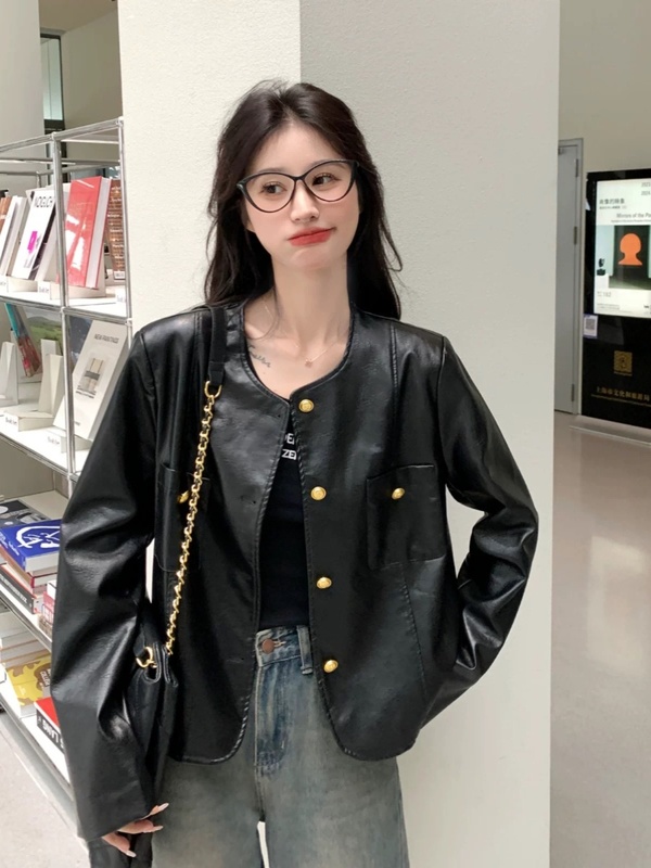 PU皮夹克外套小个子黑色皮衣外套女短款秋冬季韩版时尚感百搭潮流|undefined
