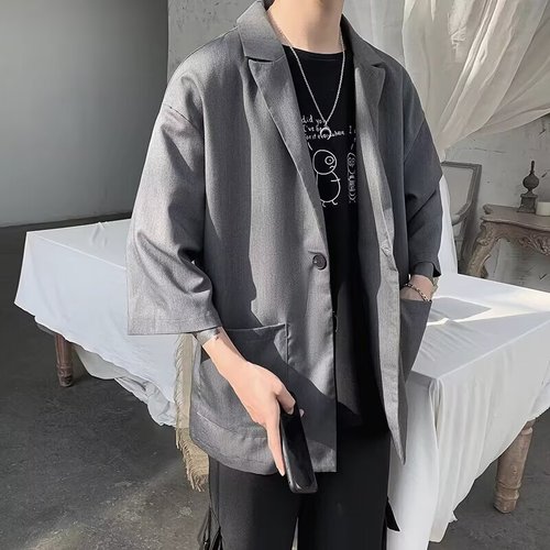 DF47TP65 Summer Loose Casual Suit Commute Trend Brand Simple Basic Solid Color Loose Matchable Outerwear for Men