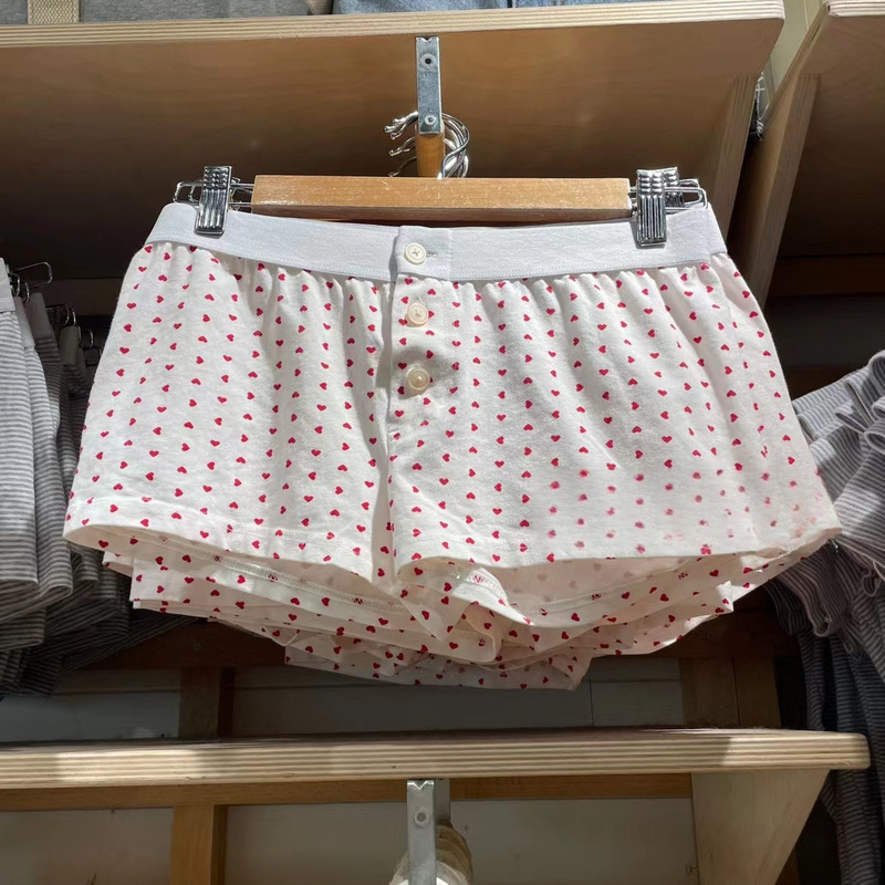 bm Style Heart Three-button Threaded High-waist Elastic Pants Color-blocked Three-button bm Shorts Women's Elastic Boxer Briefs