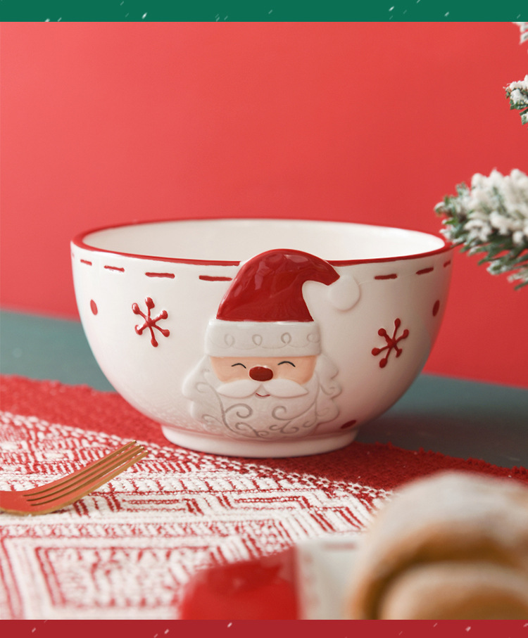 Christmas Nordic stitching Santa Claus ceramic bowl rice bowl creative relief small bowl noodle bowl soup bowl Western salad bowl tableware_voghion.com