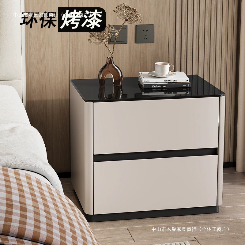 Прикроватная тумбочка из цельного дерева, простая современная легкая роскошная высококачественная прикроватная тумбочка для спальни, дома, настольная тумбочка из закаленного стекла