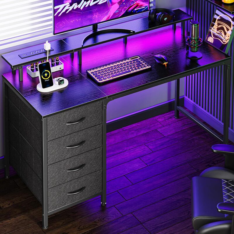 (Exclusive for Cross-Border Sales) 47inch Computer Desk, Office Desk, Gaming Desk, with Power Outlet and Led Light Strip (Exclusive for Cross-Border Sales) 47inch Computer Desk, Office Desk, Gaming Desk, with Power Outlet and Led Light Strip