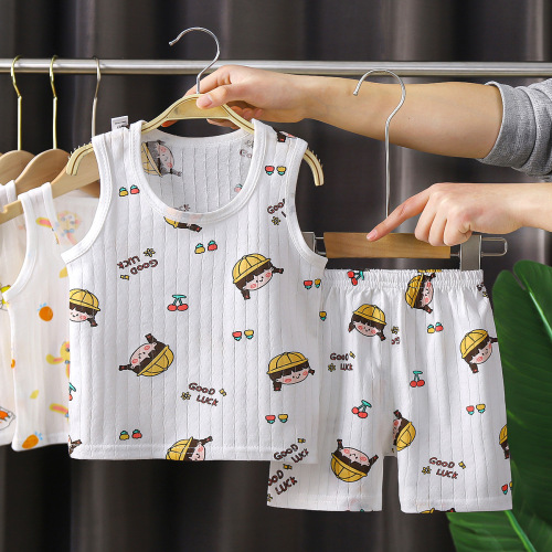 Children's vest suit summer cotton boy sleeveless girl shorts clothes cotton baby suit children's clothing wholesale