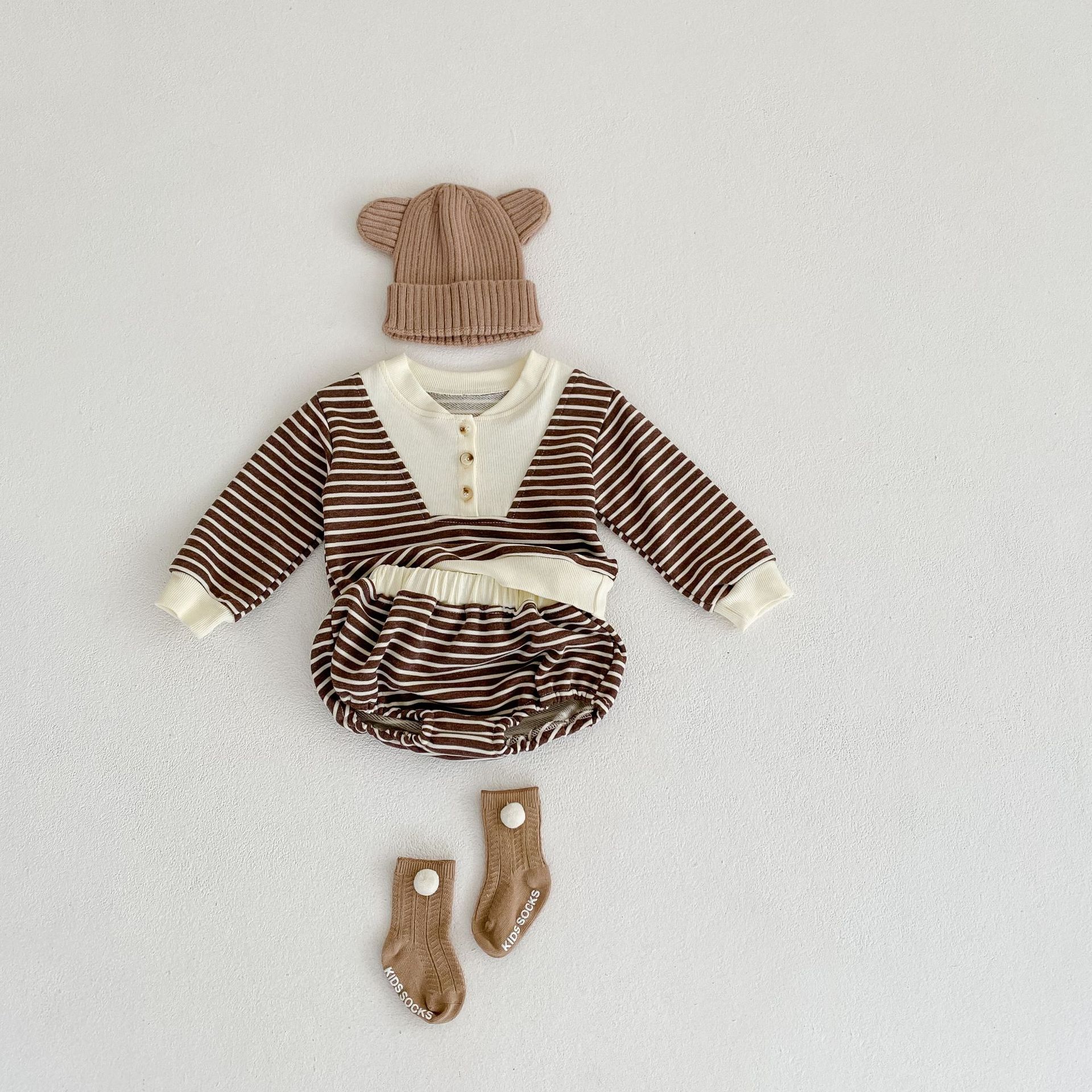 Abbigliamento autunnale 2024 per neonati, bambini piccoli, ragazzi e ragazze, pullover a righe a maniche lunghe + pantaloni a pieghe_voghion.com