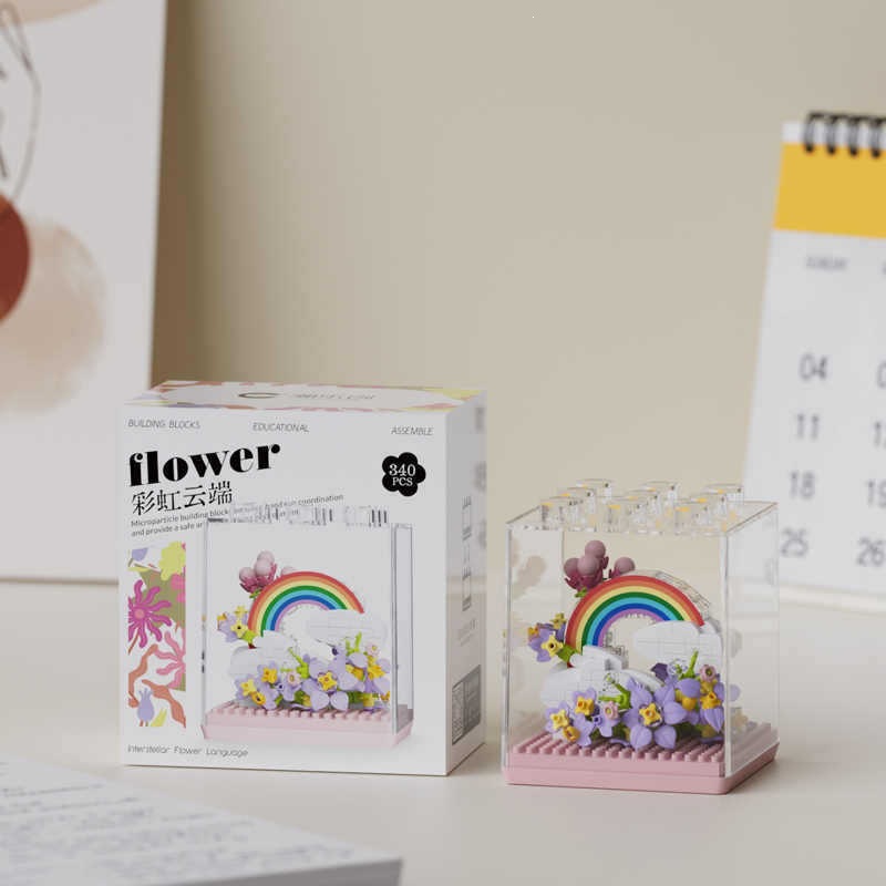 Chao Le Chuang 7345 - 7348 flores interestelares arco iris ramo de flores ensamblaje bloques de construcción juguetes para niños niñas rompecabezas adornos