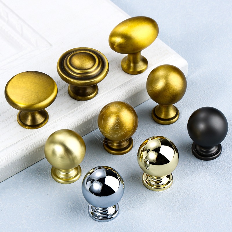 美式复古锌合金圆拉手现代简约橱柜抽屉门把手仿古铜单孔衣柜拉手