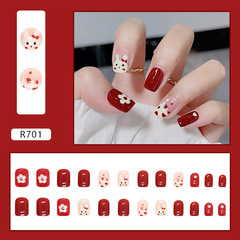 New Year beauty nail rabbit year red dress nails short cute Instagram style fake nail stickers simple luxury nail art
