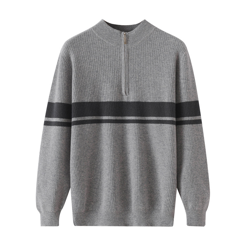Suéter de Punto para Hombre de Lana con Cuello Medio Alto y Bloques de Color para Otoño e Invierno