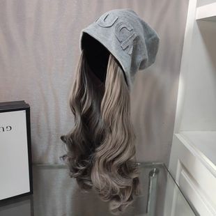 New Cold Hat Wig Hat All-in-One Removable Fashion Autumn and Winter Internet Red Personalized Grey Street Stack Hat Women's Fashion