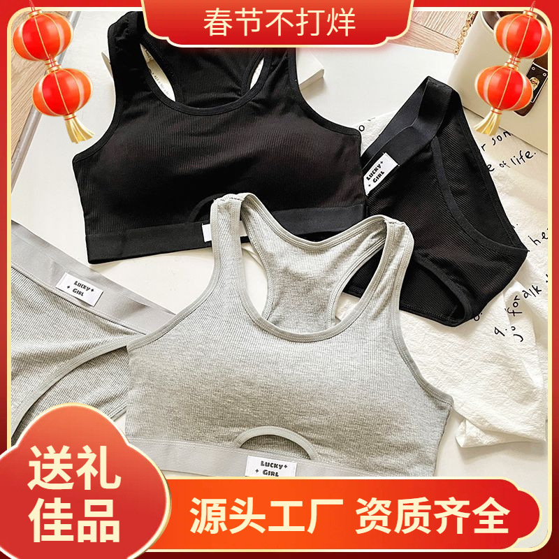 Underwear for Female Students Without Rims, Sweet Sports Push-Up Anti-Sagging Beautiful Back Vest Underwear Set Underwear for Female Students Without Rims, Sweet Sports Push-Up Anti-Sagging Beautiful Back Vest Underwear Set