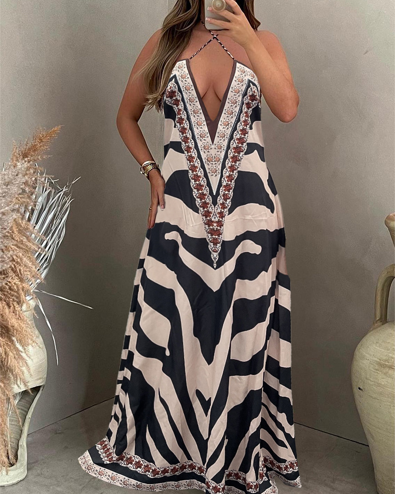 Women's Regular Dress Casual Vacation V Neck Printing Sleeveless Color Block Maxi Long Dress Holiday Travel display picture 2