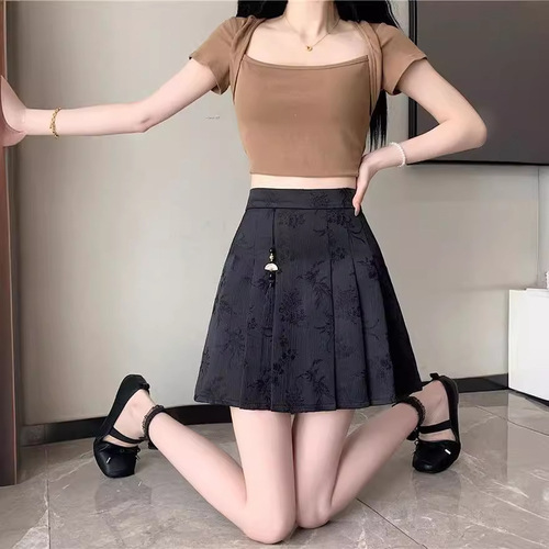 New Chinese style national style tassel jacquard skirt 2024 summer new style retro horse face skirt high waist design short skirt