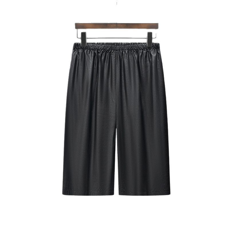Quần short nam dáng ống đứng vải lụa tơ tằm cạp chun — quần crop đen