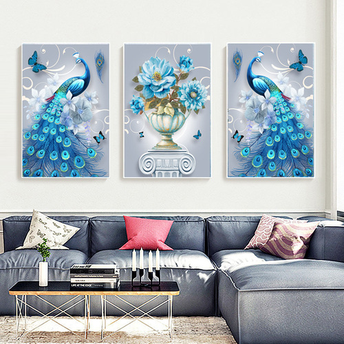 钻石画新款钻石绣5D钻石画满钻客厅孔雀三联画全贴点钻
