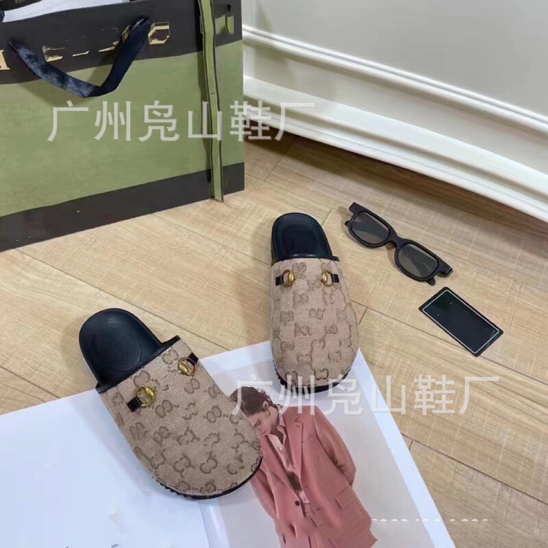 G Family Half Slippers 2023 New Classic Presbyopic Casual Baotou Slippers Metal Buckle Round Toe Couple Style Large Size Sandals