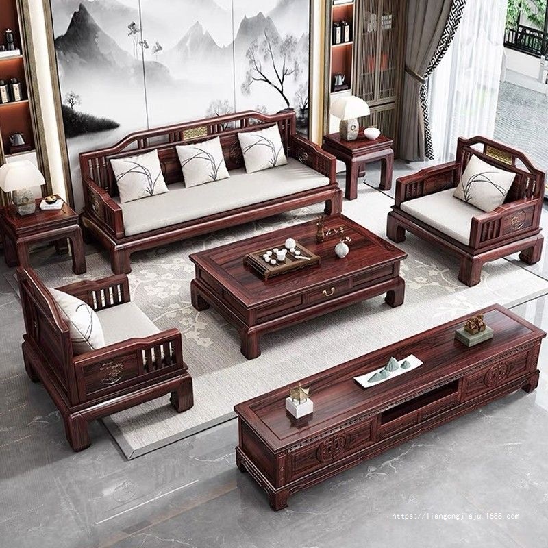 乌金木新中式实木沙发冬夏两用客厅组合仿古风小户型套装家具清仓