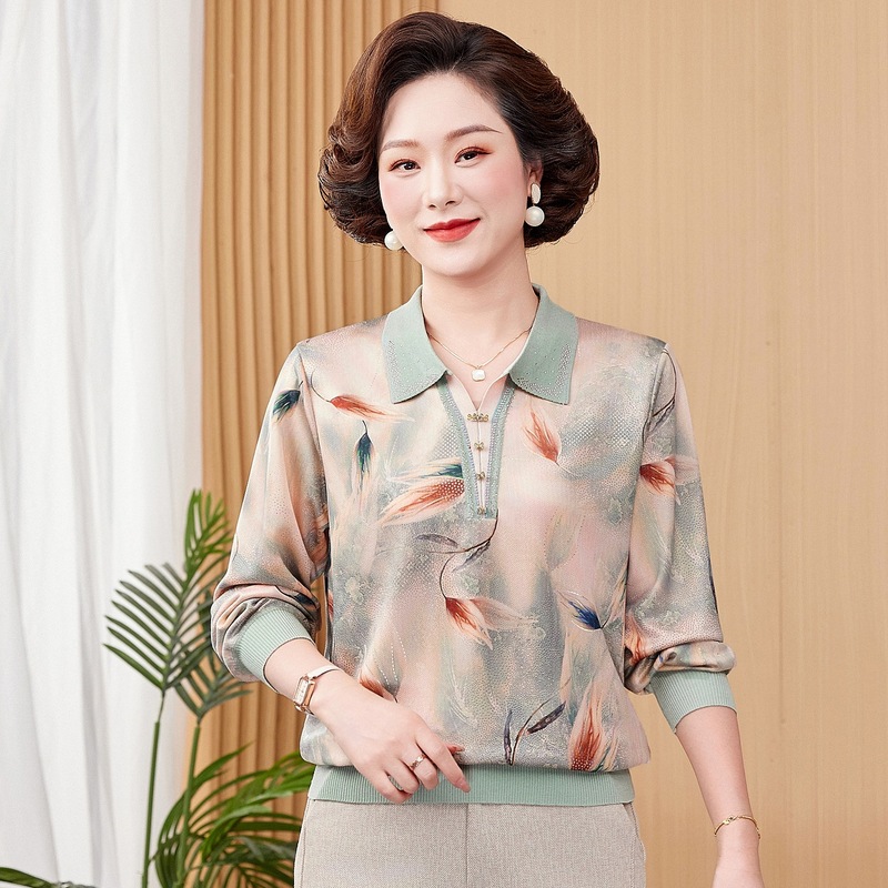 长袖妈妈装秋季女装新款衣服中老年女装印花小衫女中年上衣春秋款|undefined
