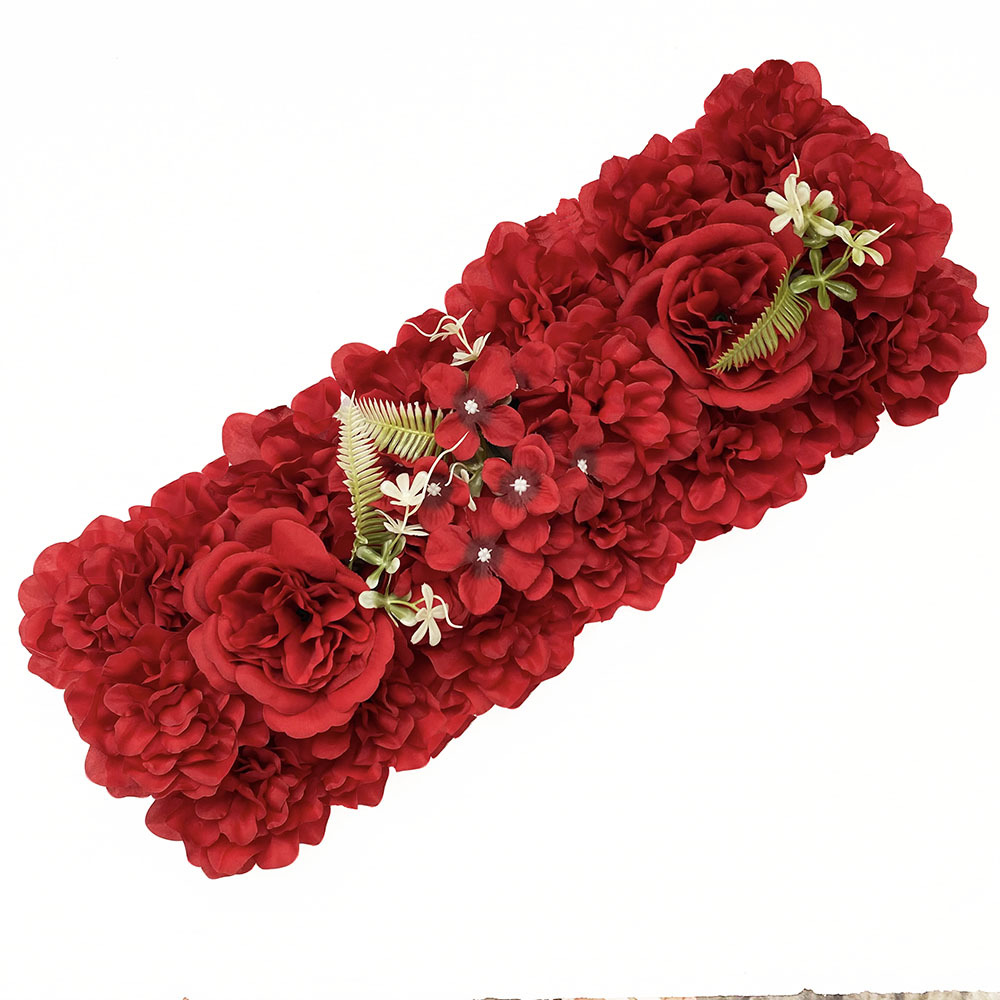 Simulación de boda, hilera de flores, decoración de flores de seda, fila inferior falsa, pared de flores de hotel, señalización, arco de boda, arte floral