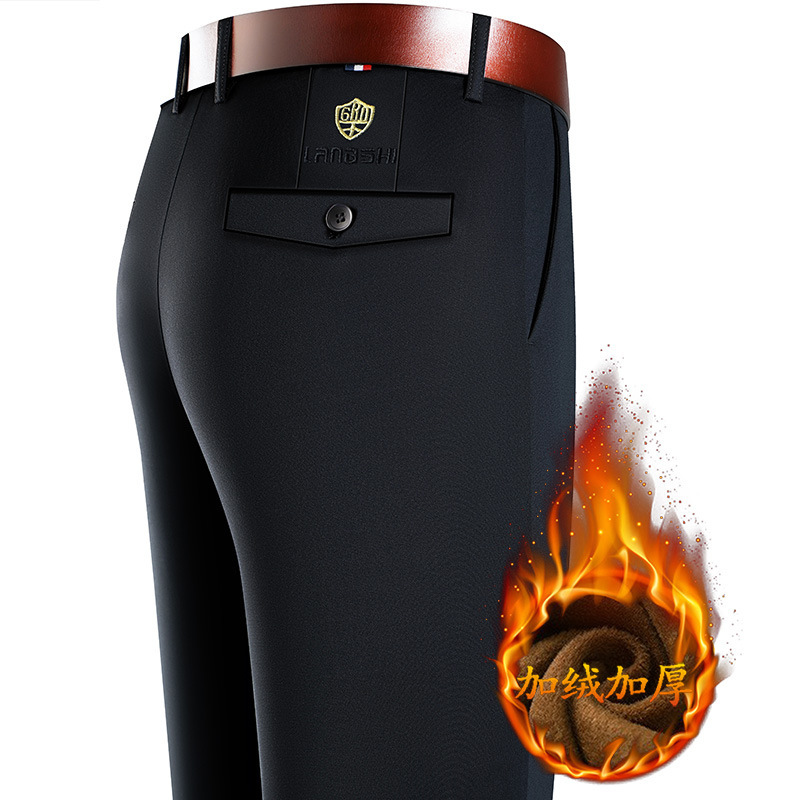 Autumn and Winter Fleece-Lined Casual Pants for Men, Elastic Trousers, Straight-Leg Warm Loose Dad Pants, Thickened Business Trousers for Young and Middle-Aged People Autumn and Winter Fleece-Lined Casual Pants for Men, Elastic Trousers, Straight-Leg Warm Loose Dad Pants, Thickened Business Trousers for Young and Middle-Aged People
