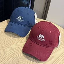 棒球帽子女美式个性破洞新款软顶遮阳帽秋季刺绣字母鸭舌帽潮牌男