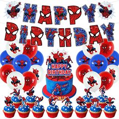 スパイダーマン誕生日パーティー装飾旗風船セット漫威アニメ子供誕生日ケーキ挿入パーティー用品