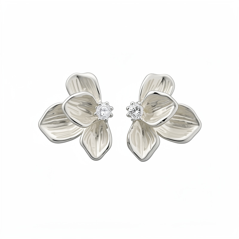 Aguja de plata zircon goteo de aceite flor pernos pequeños frescos y dulces temperamento versátil pendientes ligeros de lujo alta sensación auriculares al por mayor