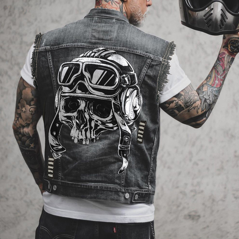 2507 Amazon foreign trade European and American men's sports and leisure printing Denim vest summer outdoor vest