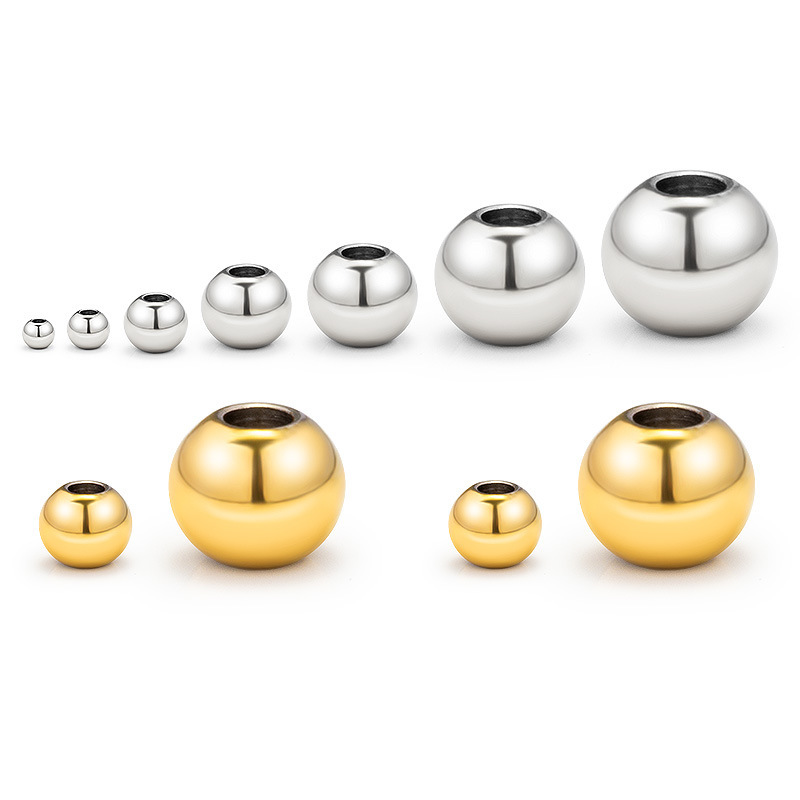Stainless steel through hole bead spacer vacuum plating round beads handmade DIY jewelry accessories beaded material spot wholesale
