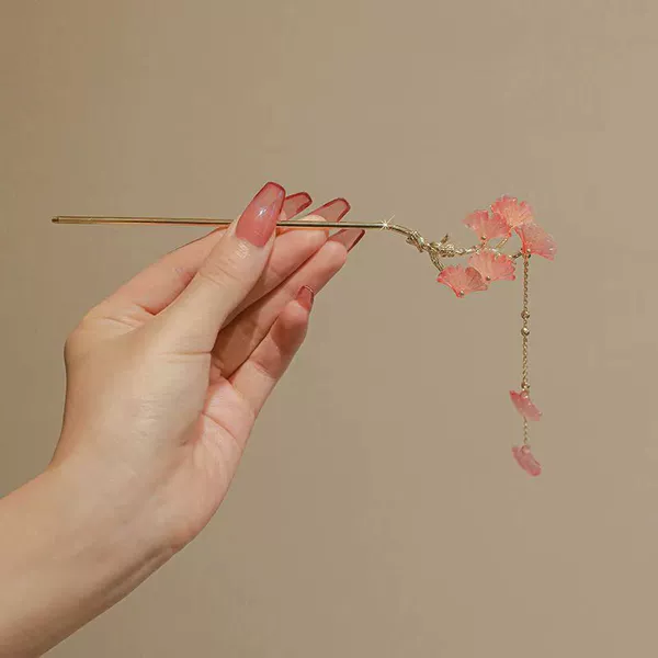 Fuchsia Chinese hairpin with tassels, silver 0489 sample